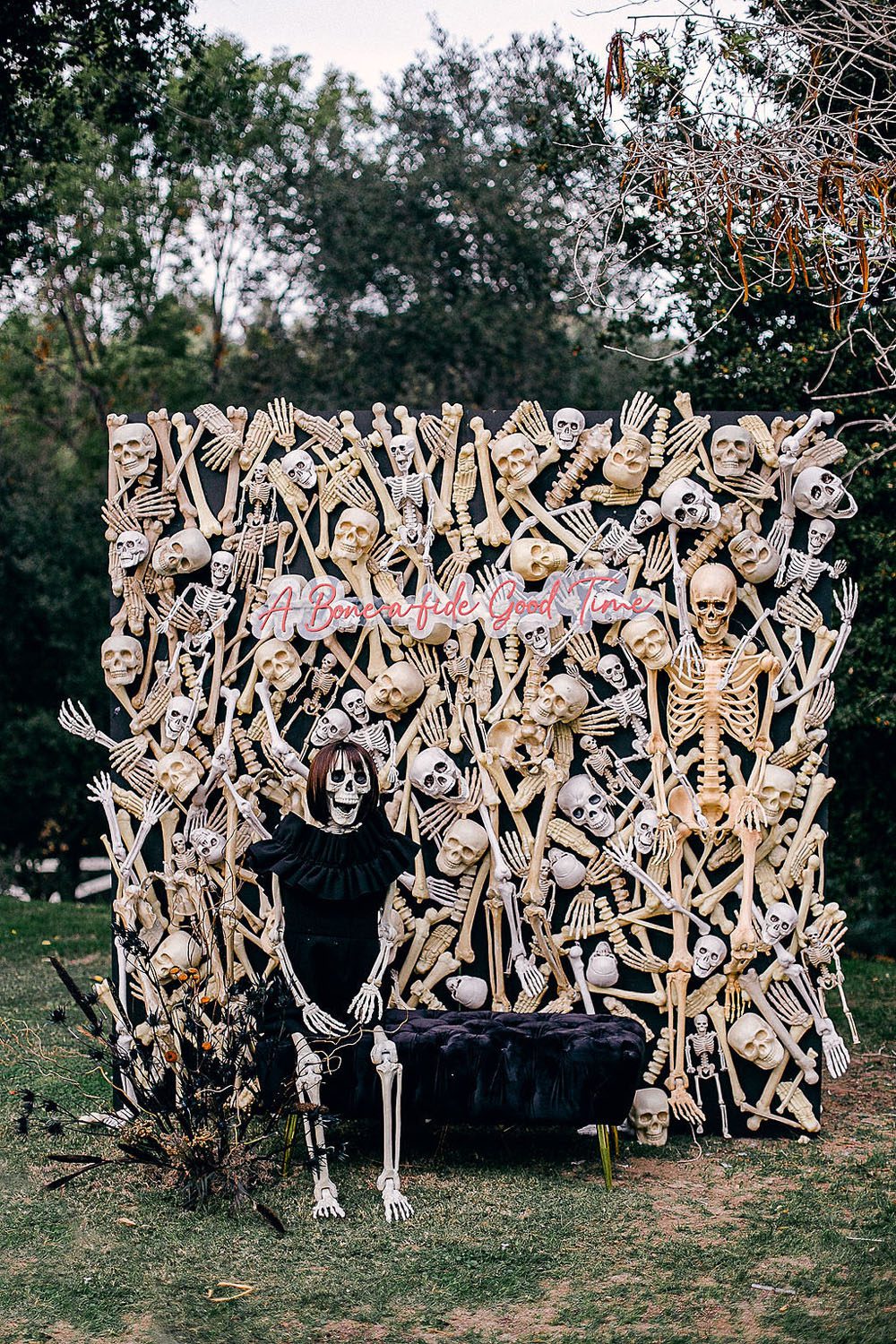 Spooky skeleton themed backyard Halloween party