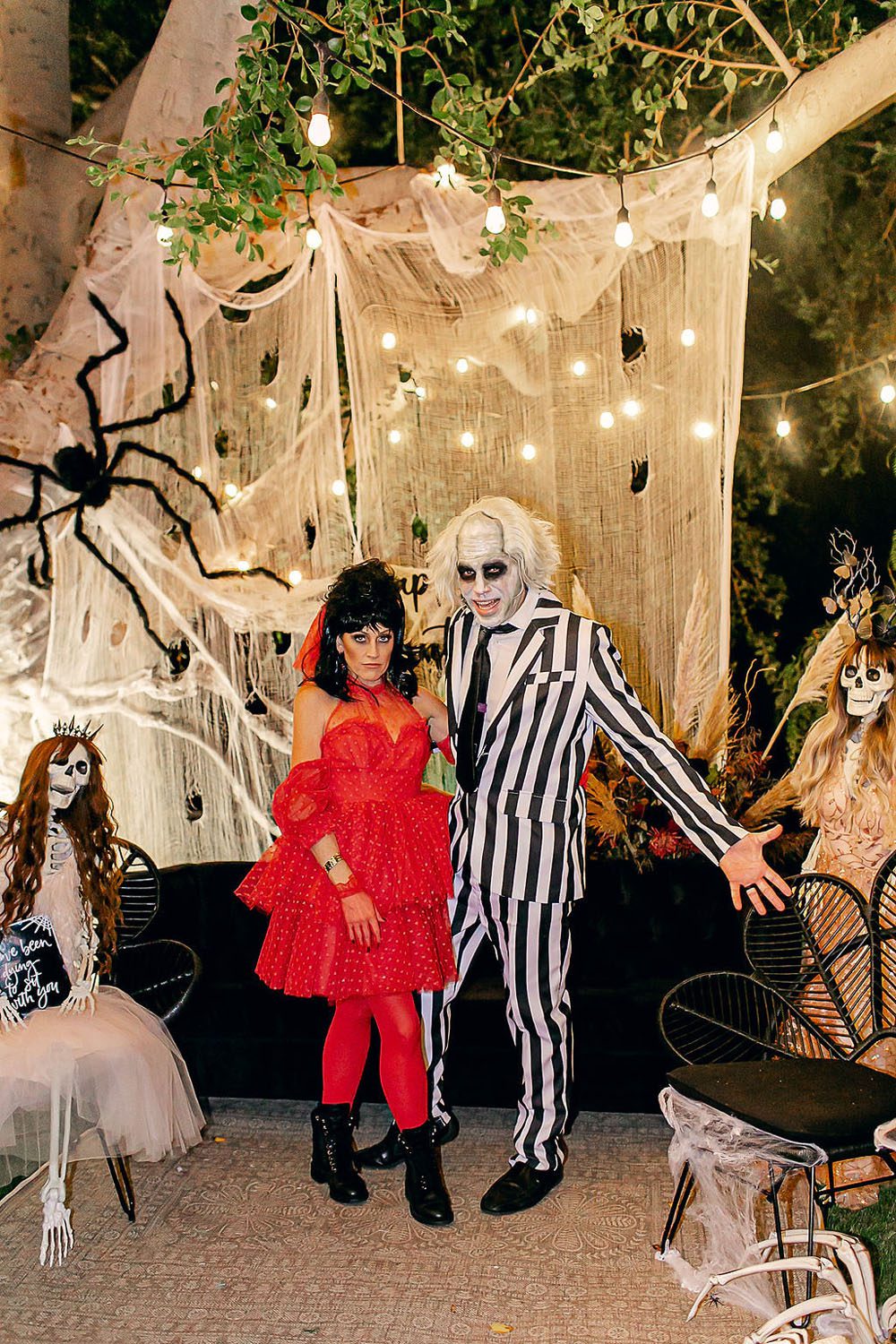 Spooky skeleton themed backyard Halloween party